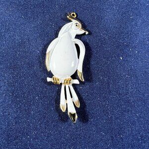 Vintage Bird-Shaped Enamel & Gold-Tone Brooch Pendant